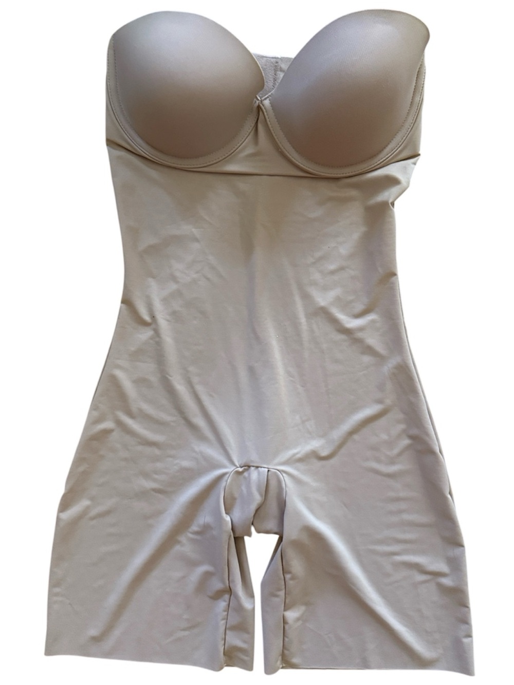 RED HOT by SPANX® WOMENS SHAPEWEAR FINISH STRAPLESS CUPPED MID THIGH BODYSUIT SM